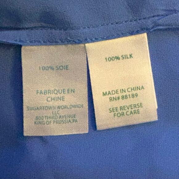 Lilly Pulitzer Size S Sanilla Lapis Blue 100% Silk Off The Shoulder Top Blouse - Picture 6 of 7